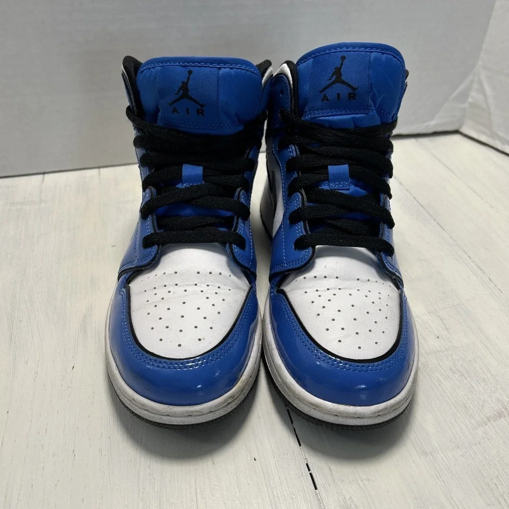 Nike Air Jordan 1 Mid SE Signal Blue 7 youth 8.5 womens white blue black 3076‎